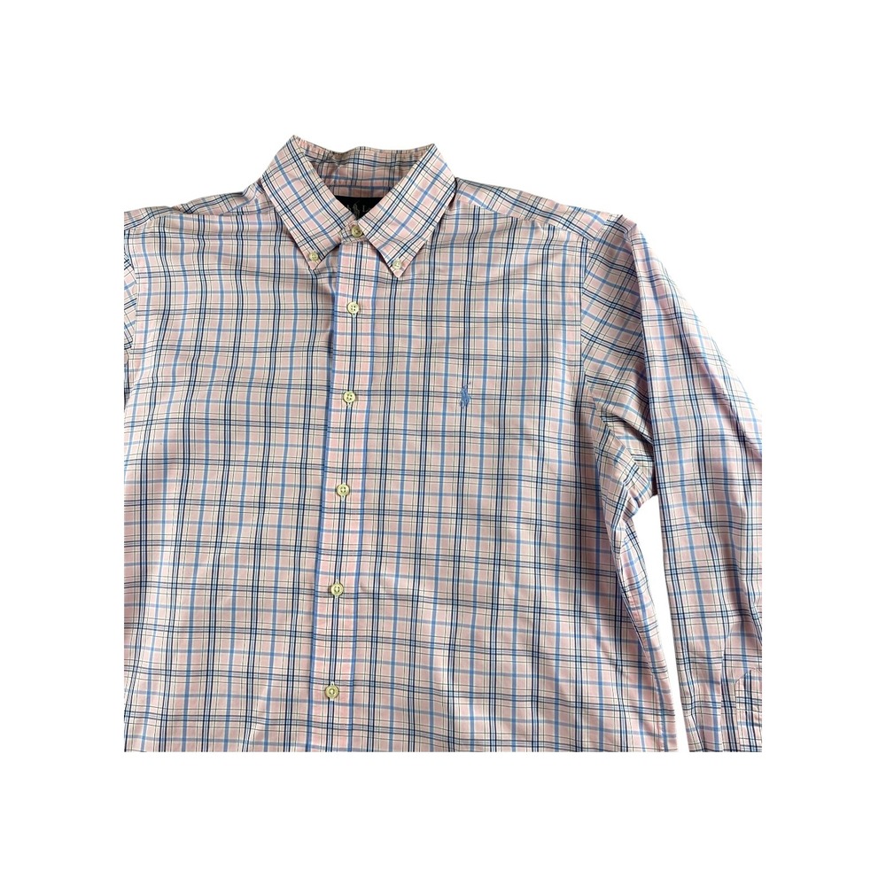 Ralph Lauren Classic Fit Plaid Button Down Shirt Pink‎ Blue Men Size 16 1/2 L